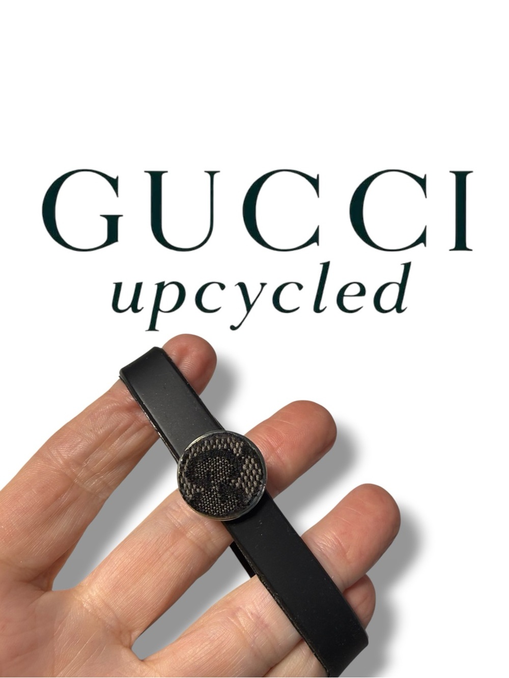 GUCCI Upcycled Black Leather Bracelet with Monogram Button
